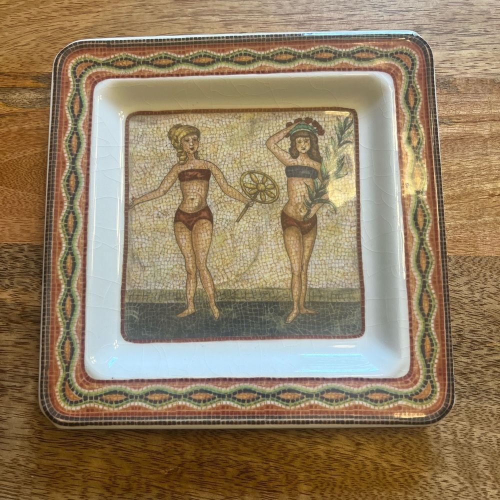 Brunei Made in Italy Vintage Mosaic Design Square Plate. Beach.